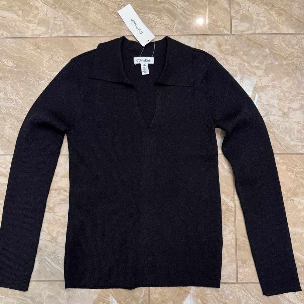 Calvin Klein Marco Polo Black Long Sleeve Women’s Sweater Top, NWTg's SIZE SMALL